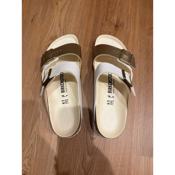 BIRKENSTOCK NWOT White & Gold Arizona Sandals Size 41 or 10 - Picture 5 of 14